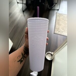 Lavender grid Starbucks cold cup